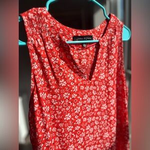 Sleeveless Medium Floral Blouse Reddish Orange White and Black Details